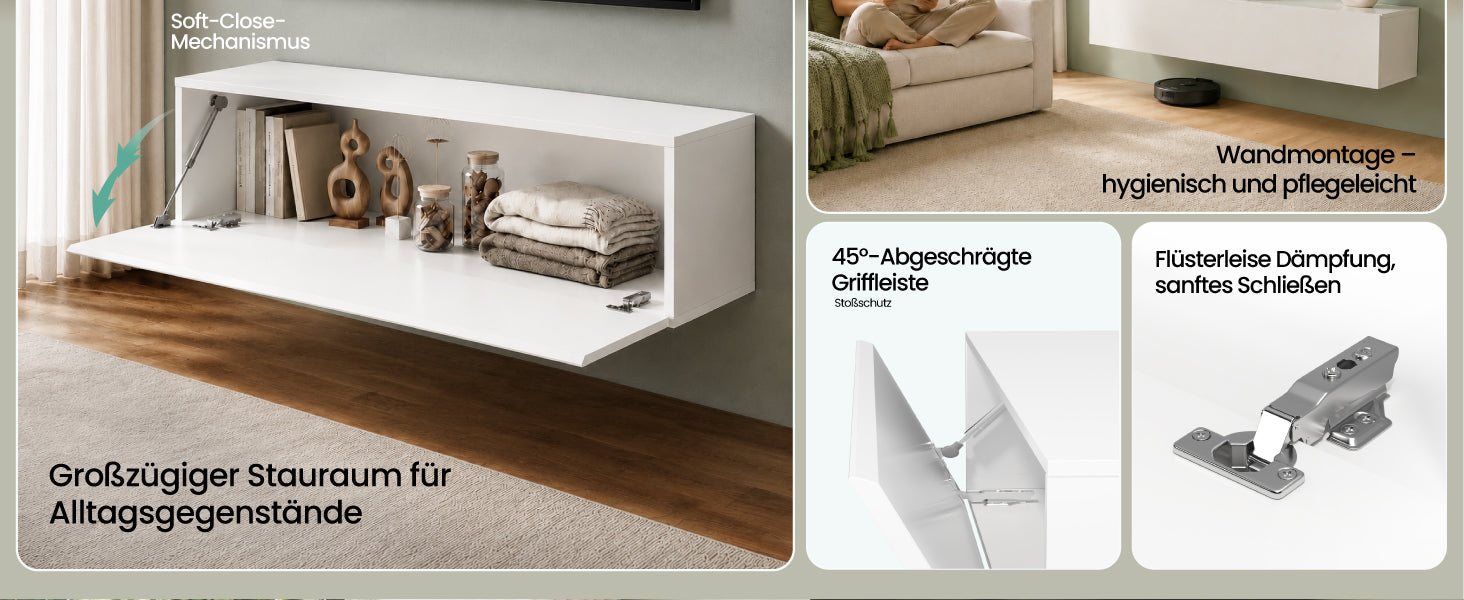 glasvilla Fernsehtisch Fernsehschrank TV Schrank Verdeckter Griff mit Soft-Close Lowboard Hängeschrank für Wohnzimmer Fernsehschrank02