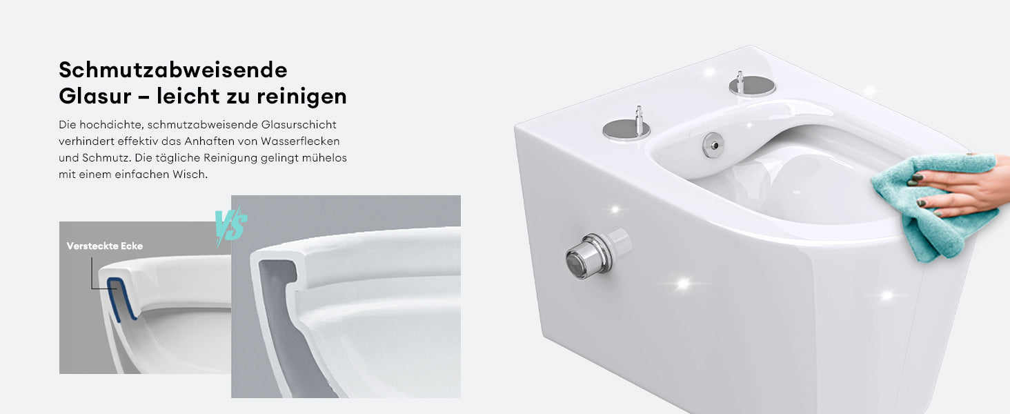 glasvilla Hänge WC Toilette Wand-WC Spülrandlos Weiß aus Keramik Wandmontage mit Absenkautomatik Aachen601