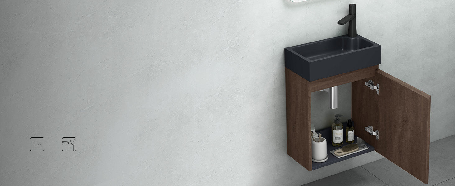 glasvilla Mobile Bagno Sospeso con Lavabo Antracite Opaco Mobiletto da Bagno 46x26x63cm Pisa02
