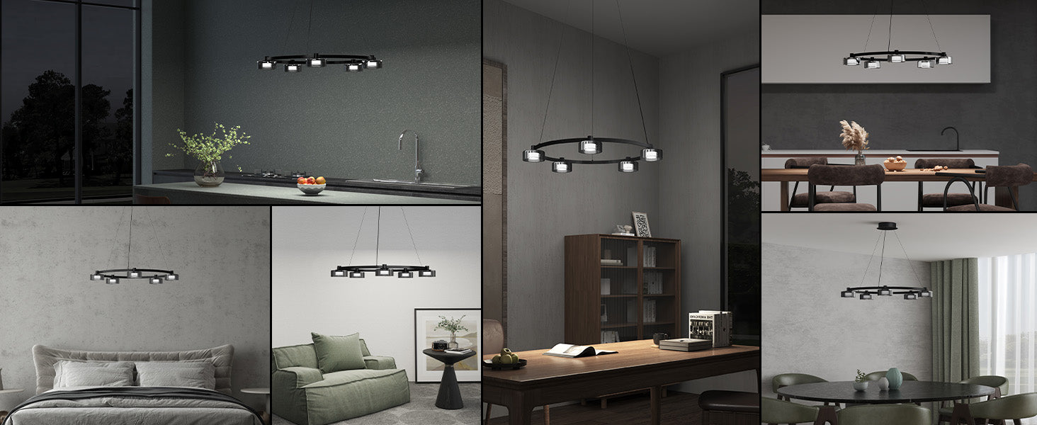 Glasvilla Design – Lámpara colgante LED negra regulable 3000K–6000K con cable ajustable