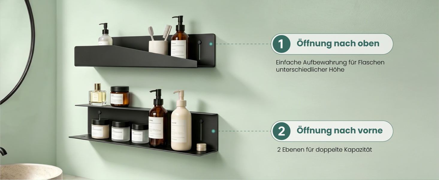 glasvilla Mensola da Parete Multifunzionale, Mensola Doccia in Acciaio al Carbonio Antiruggine, Installazione con Foratura o Adesivo, Adatta per Bagno e Cucina, Reglo-15