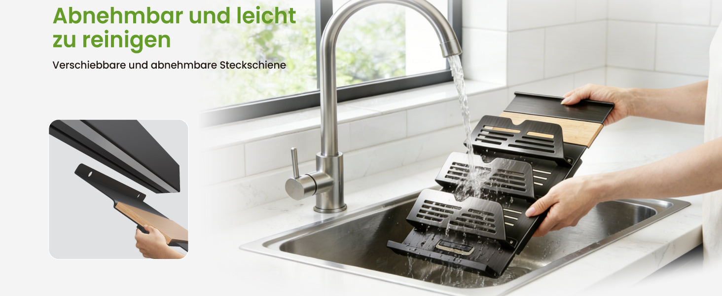 glasvilla -Stöckiges Gewürzregal Küche mit Handyhalter und Utensilientöpfe inkl. 5 Haken, Multifunktional Küchenregal abnehmbar mit Schiene , Küchen Organizer Reglo-09-12