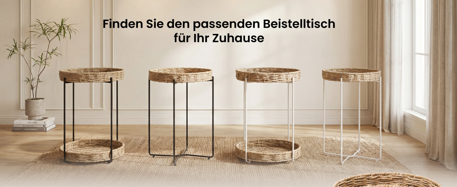 glasvilla Beistelltisch rund , Couchtisch klein mit abnehmbarem Tablett aus Papierkordel, Sofatisch für Wohnzimmer, Schlafzimmer und Balkon,  Reglo-08
