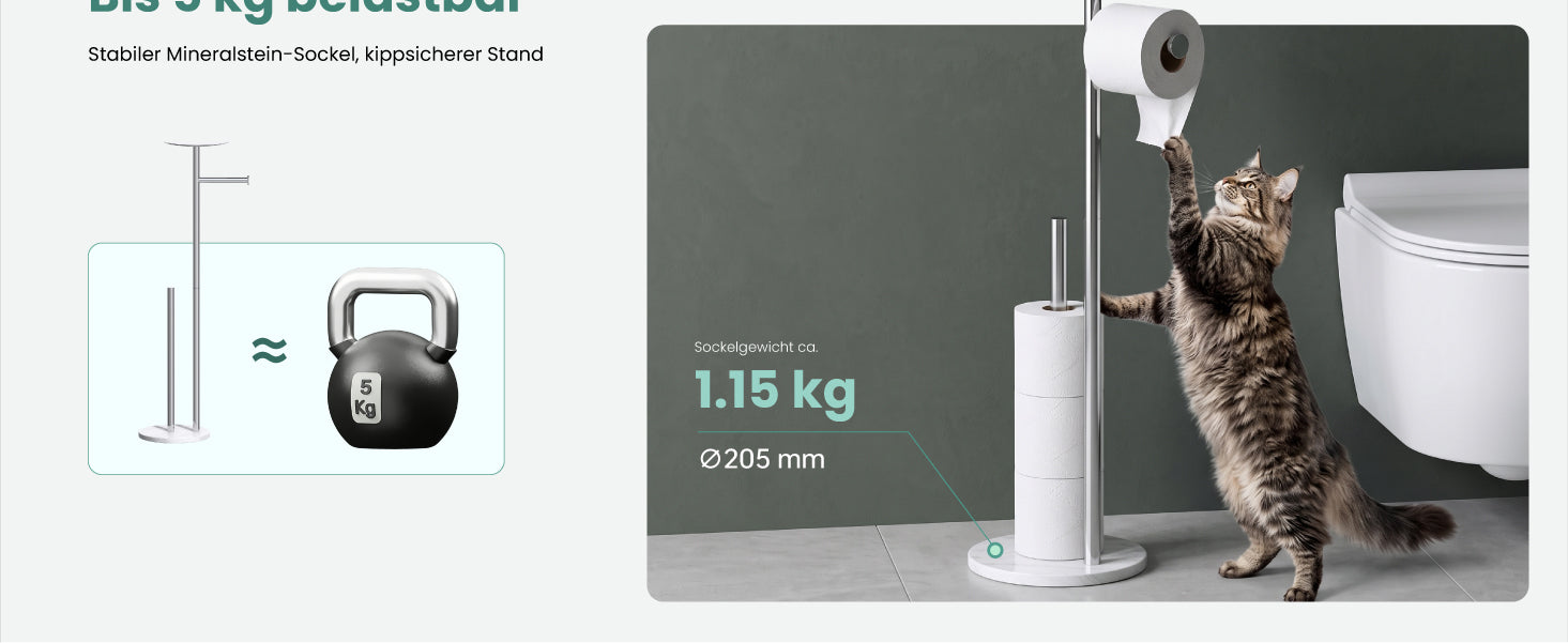 glasvilla Klopapierhalter Stehend, Toilettenpapierhalter  | Edelstahl, Klorollenhalter freistehend, Toilettenpapier Aufbewahrung für 4 Rollen, ohne Bohren, für Badezimmer & WC Lino-06