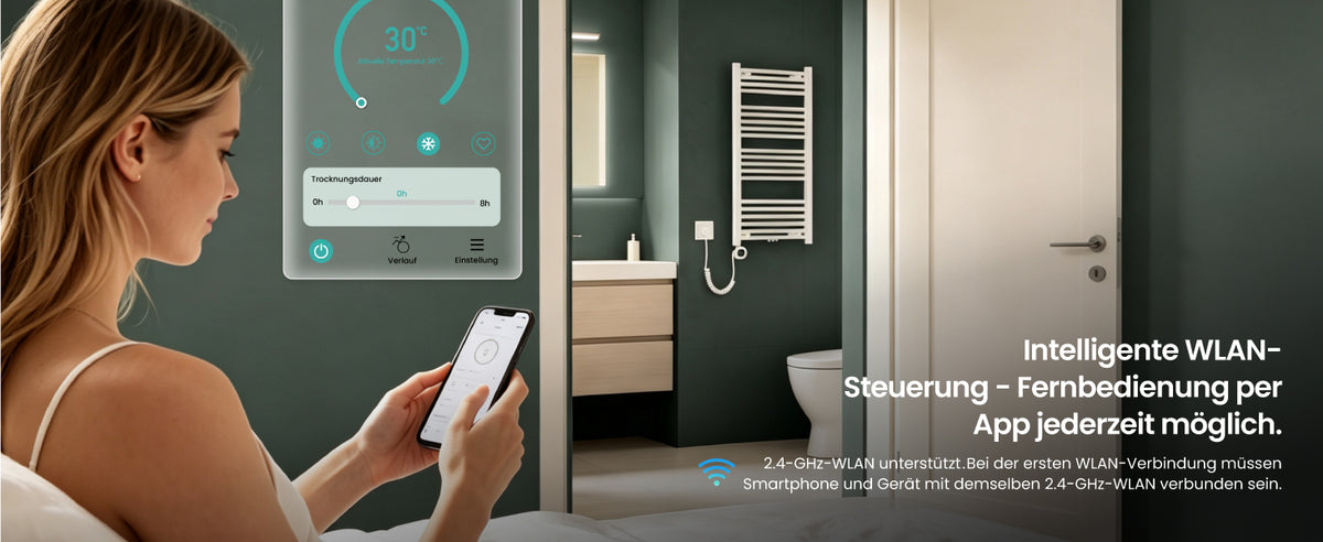 glasvilla Smart WiFi Heizstab für Badheizkörper, Heizelement  Elektrischer Heizstab mit App-Steuerung, Thermostat & Timer-Funktion, Heizpatrone für Handtuchheizkörper Heizstab-03