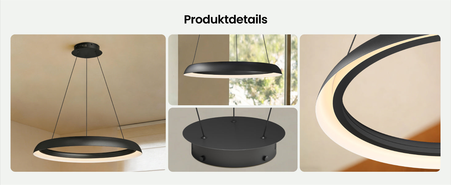 glasvilla Lampadario Sospensione, Lampada 3000-6000K con Filo 110 CM, Altezza Regolabile, Lampada da Soffitto a Sospensione per Camera da Letto, Cucina e Soggiorno, Luvina04