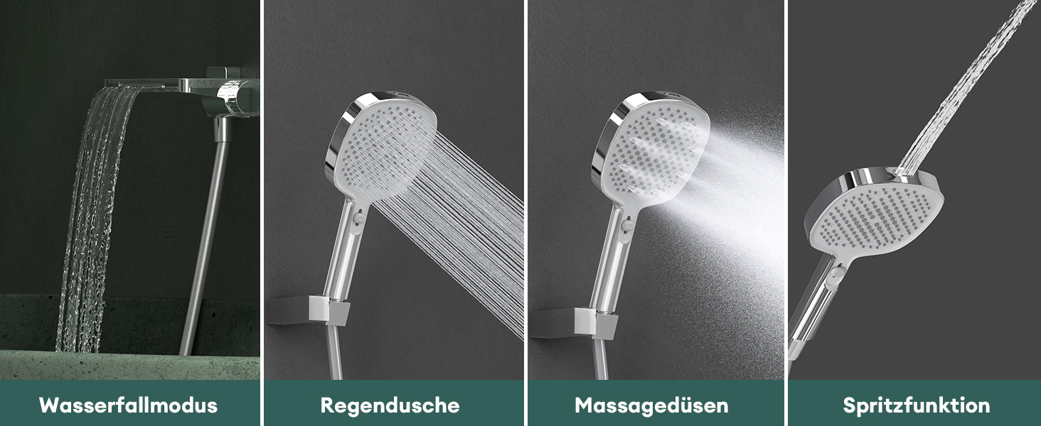 glasvilla Badewannenarmatur mit Handbrause Wasserfall Wannenarmatur Strahlarten Handbrause aus Messing inkl. Brausestange und Brauseschlauch