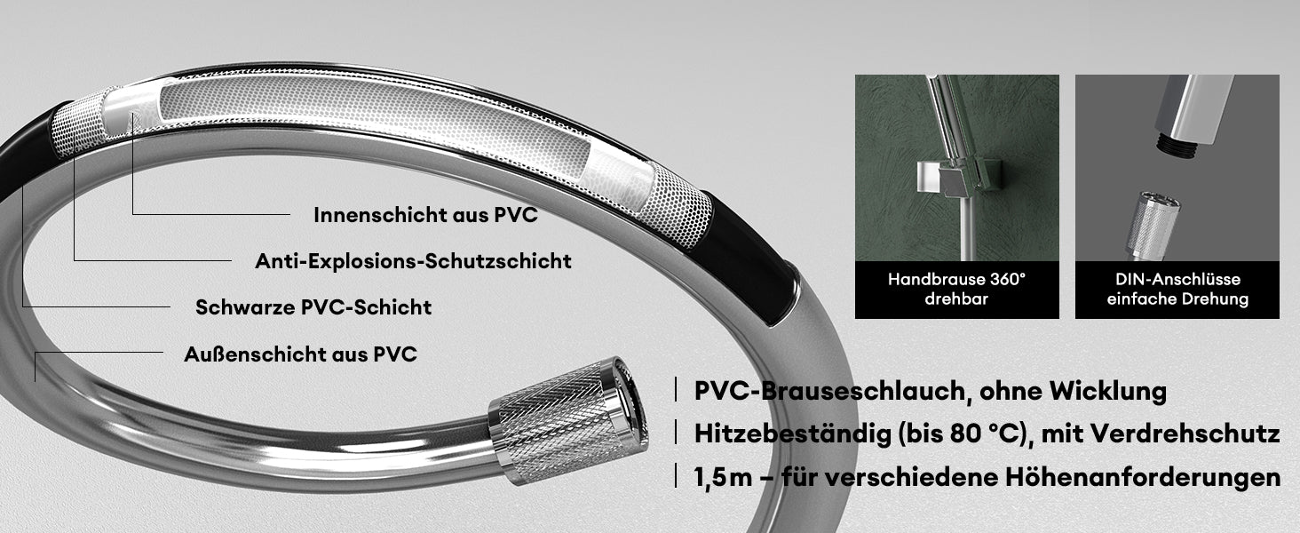 glasvilla Badewannenarmatur mit Handbrause Wasserfall Wannenarmatur Strahlarten Handbrause aus Messing inkl. Brausestange und Brauseschlauch