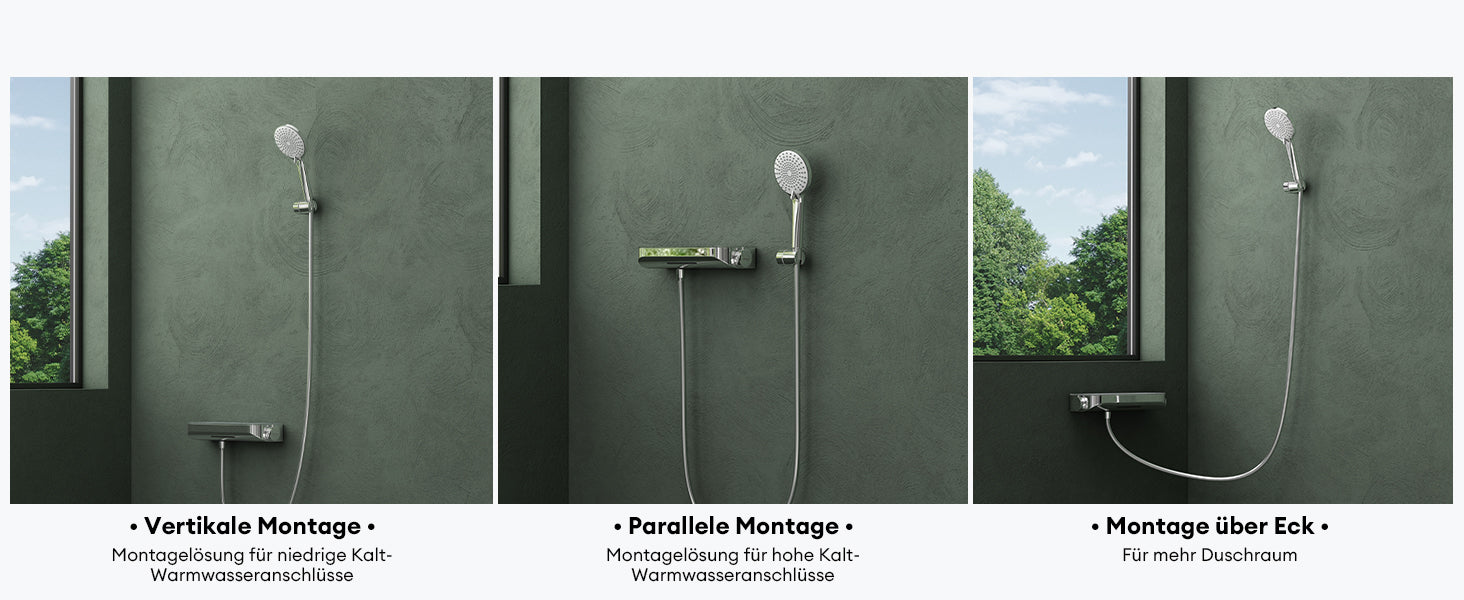 glasvilla Thermostat Badewannenarmatur mit Handbrause Wannenarmatur Wannenthermostat 4 Strahlarten Wandarmatur für Badewanne aus Messing inkl. Brauseschlauch Duschsystem8 Oryntex-03
