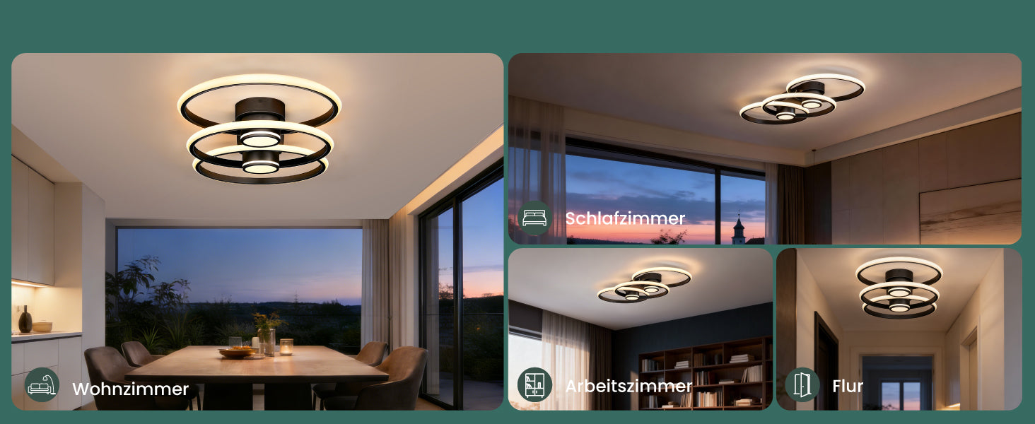 Glasvilla Design – Lámpara de techo LED negra con mando a distancia, regulable 3000–6400K (70W, 75 cm)