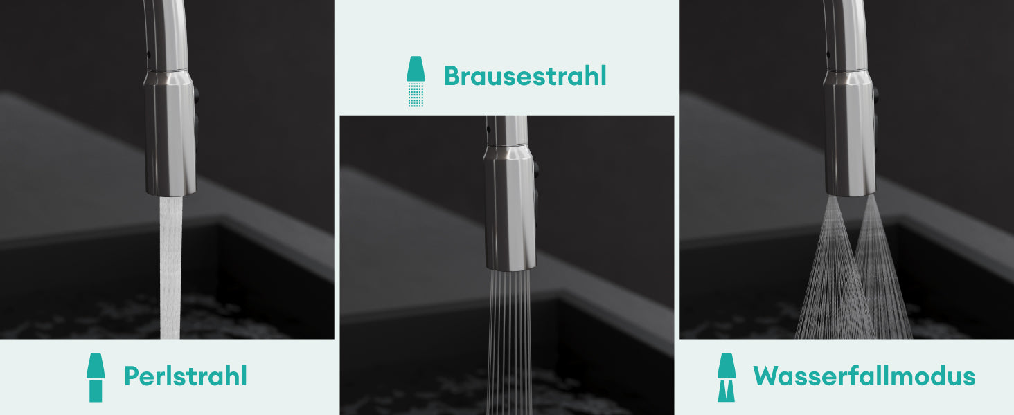 glasvilla Rubinetto da Cucina Estraibile con 3 Modalità e di Getto e Display digitale a LED Rubinetto per Lavello con Tubi e Accesorri Ruotabile a 360° MS-8085