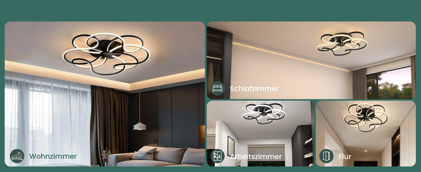 glasvilla LED Deckenleuchte Deckenlampe mit Fernbedienung 64cm, Stufenlos dimmbar 3000-6400K, Zimmerlampe 112W Schwarz für Schlafzimmer, Wohnzimmer, Arbeitszimmer, Flur Alivetta25036
