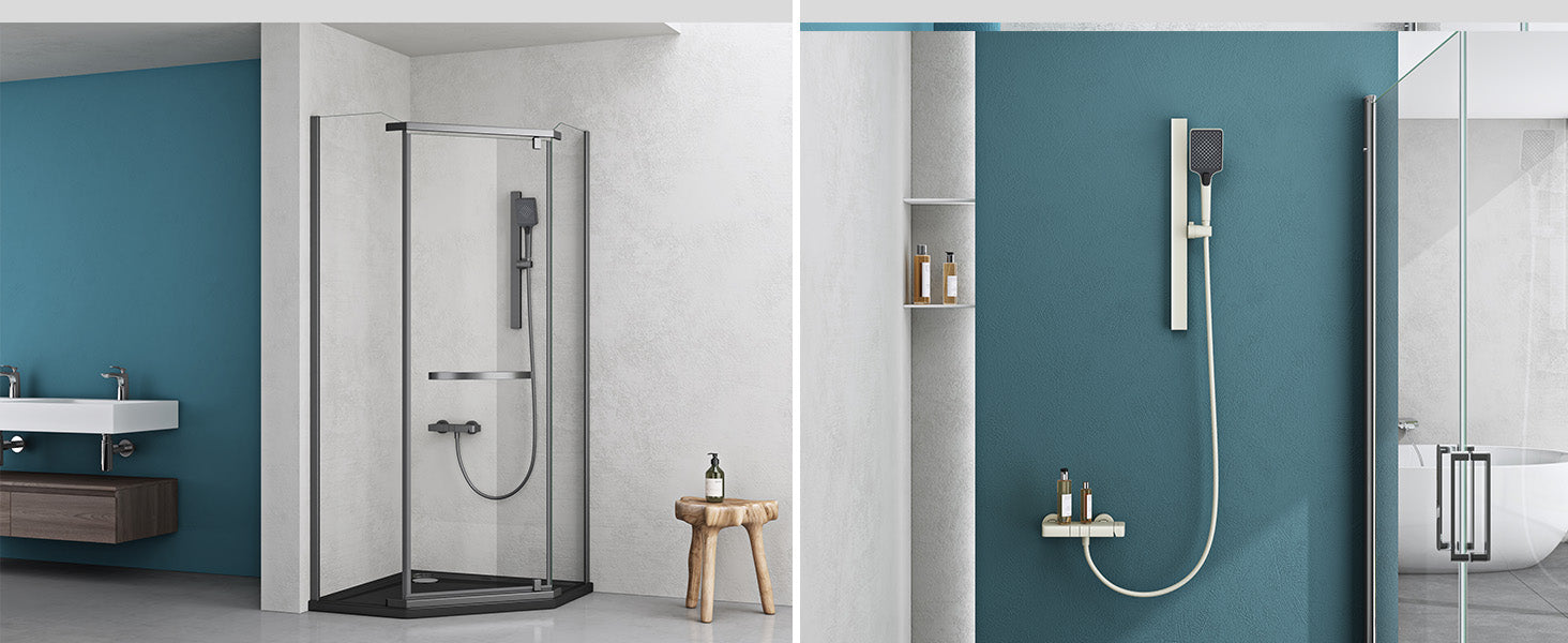 Glasvilla Design, Sistema de ducha con rociador efecto lluvia, teleducha regulable y monomando (3 tipos de chorro)