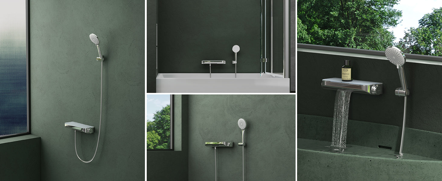 glasvilla Thermostat Badewannenarmatur mit Handbrause Wannenarmatur Wannenthermostat 4 Strahlarten Wandarmatur für Badewanne aus Messing inkl. Brauseschlauch Duschsystem8 Oryntex-03
