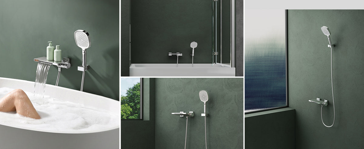 glasvilla Rubinetto per Vasca da Bagno con Doccetta a Cascata, Doccino per Doccia in Ottone con Tubo Flessibile e Asta Facile da Installare