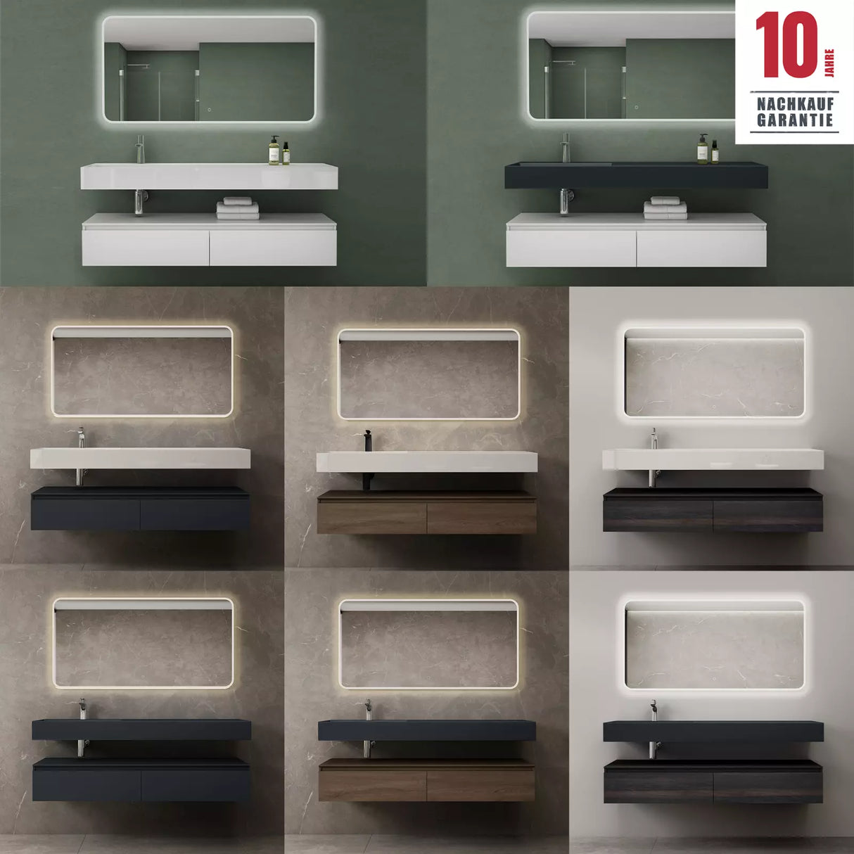 glasvilla Mobile Bagno Sospeso 150x48x25cm con Cassetti a Chiusura Soft-Close Mobile da Bagno con Lavabo da Marmo Fuso UP