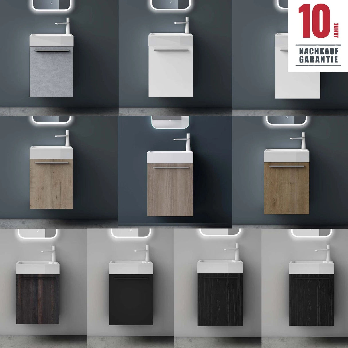 glasvilla Mobile Bagno Sospeso 46 cm con Cassetto Include Lavabo in Fusione Minerale, Mobile da Bagno Bianco Pisa