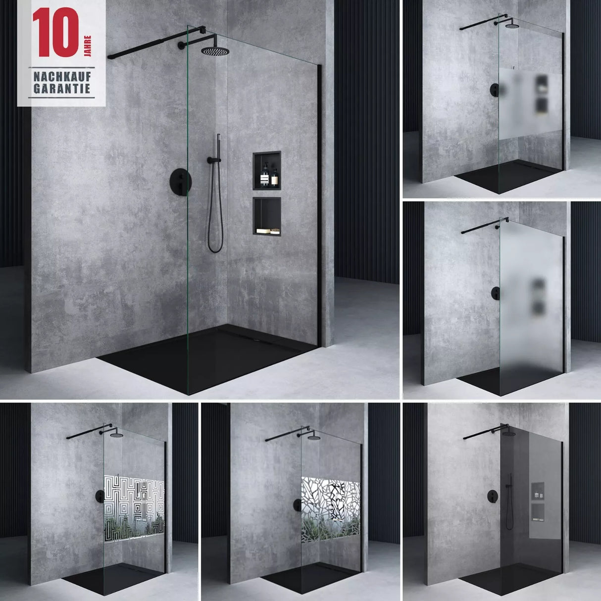 glasvilla Box Doccia Walk-In in Vetro 10mm Parete Doccia in Vetro di Sicurezza ESG con Rivestimento Nano e Braccio di Sostegno BRAM1&BRAM3 Bremen2