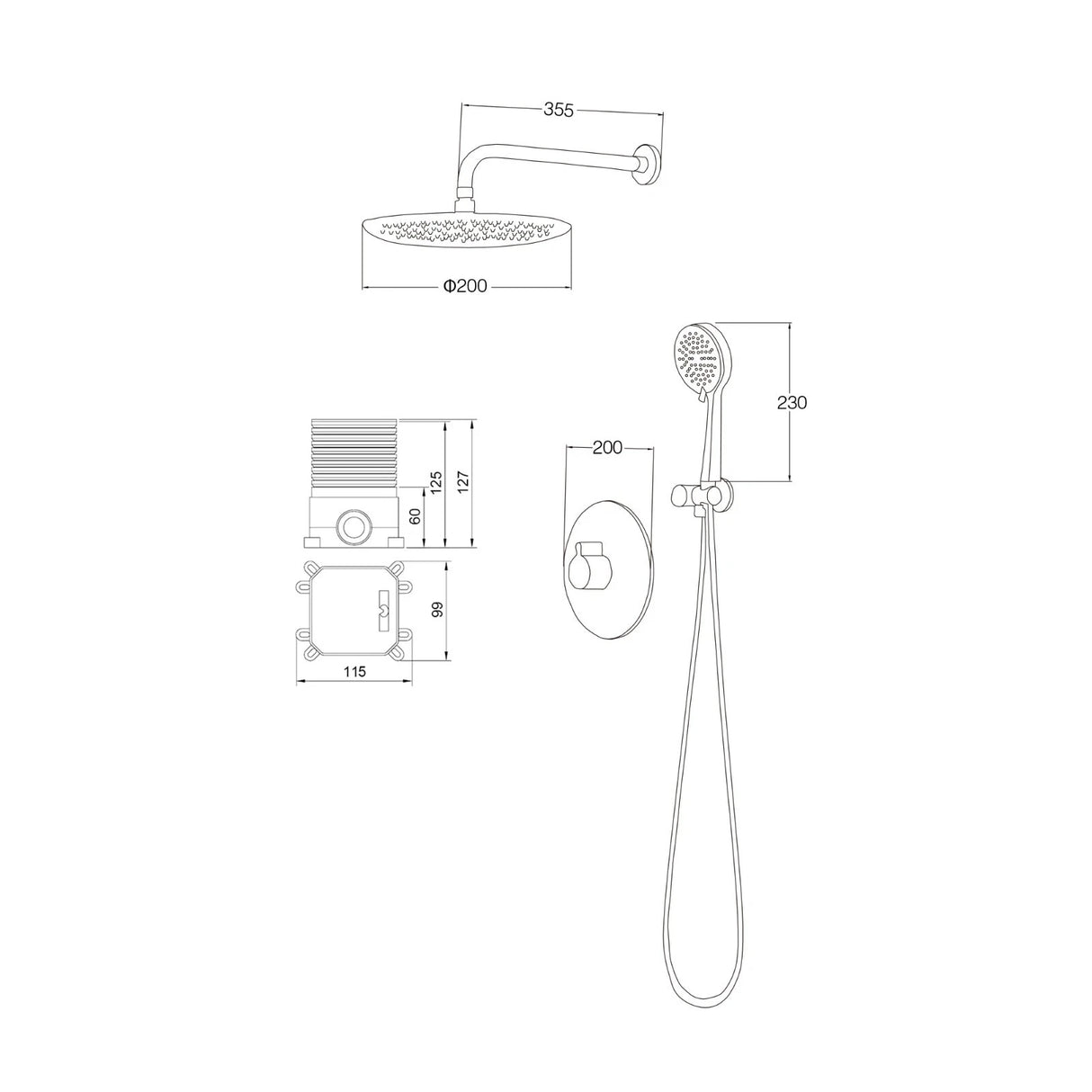 glasvilla Sistema Soffione Doccia a Pioggia(Ø 40cm) Telefoni Doccia Risparmio Idrico, Set Soffione Doccia con Coccetta e Miscelatore Monocomando Duschsystem3