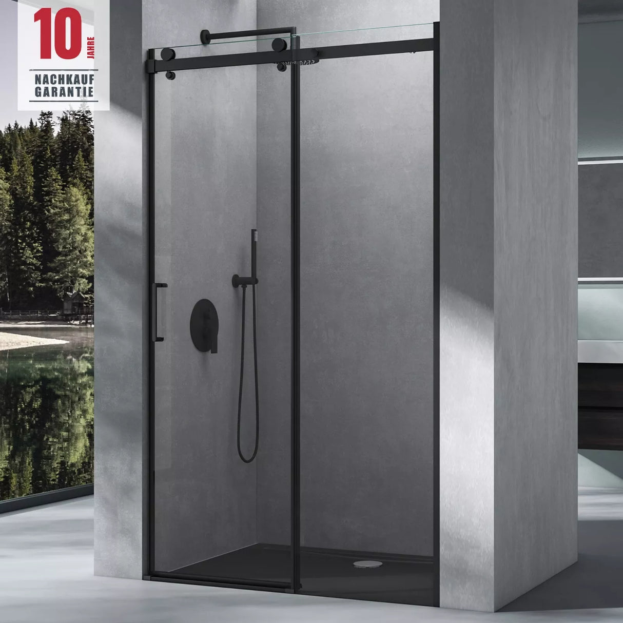 glasvilla Box Doccia a Nicchia in Vetro Trasparente 8mm Box Doccia in Vetro di Sicurezza ESG con Porta Scorrevole e Nano Rivestimento Teramo19K Nero