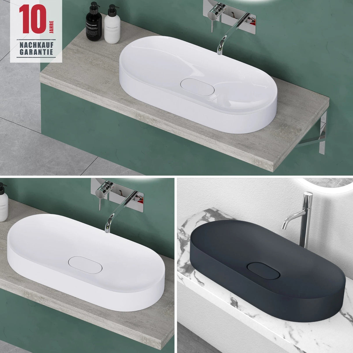 Lavandino da appoggio Glasvilla, lavabo da appoggio in ghisa minerale con rivestimento nano Colossum826