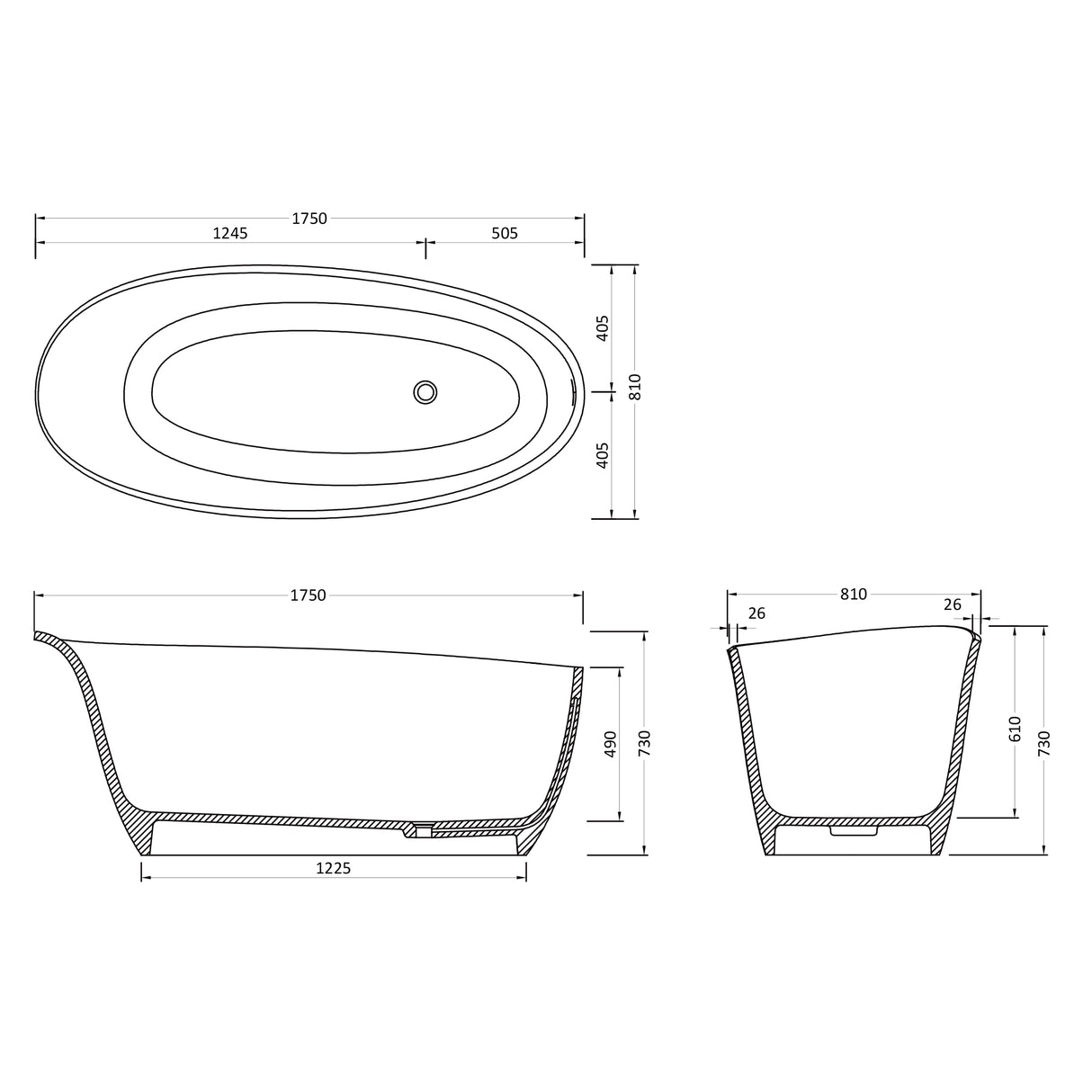 glasvilla Vasca da Bagno Freestanding, Vasca da Bagno in Marmo Fuso con Rivestimento Nano, Bianca Opaca